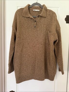 Zara Brown Polo-Neck Knit Sweater Dress